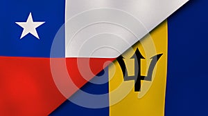 The flags of Chile and Barbados. News, reportage, business background. 3d illustration