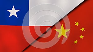The flags of Chile and China. News, reportage, business background. 3d illustration