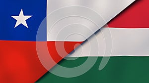 The flags of Chile and Hungary. News, reportage, business background. 3d illustration