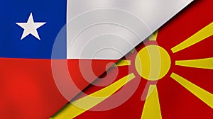 The flags of Chile and Macedonia. News, reportage, business background. 3d illustration