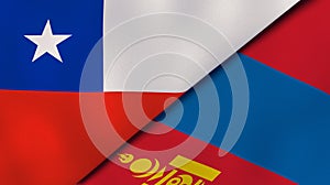 The flags of Chile and Mongolia. News, reportage, business background. 3d illustration