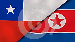 The flags of Chile and North Korea. News, reportage, business background. 3d illustration