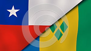 The flags of Chile and Saint Vincent and Grenadines. News, reportage, business background. 3d illustration