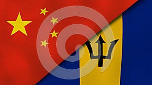 The flags of China and Barbados. News, reportage, business background. 3d illustration