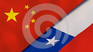 The flags of China and Chile. News, reportage, business background. 3d illustration