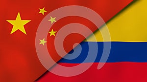 The flags of China and Colombia. News, reportage, business background. 3d illustration photo