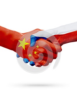 Flags China, Czech Republic countries, partnership friendship handshake concept. 3D illustration