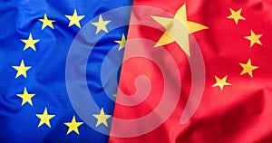 Flags of the China and the European Union. China Flag and EU Flag. Flag inside stars. World flag concept