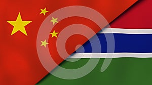 The flags of China and Gambia. News, reportage, business background. 3d illustration