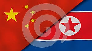 The flags of China and North Korea. News, reportage, business background. 3d illustration