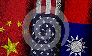 Flags of China, USA and Taiwan