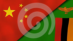The flags of China and Zambia. News, reportage, business background. 3d illustration