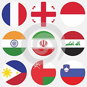 flags consisting of the flags of Indonesia, Monaco, India, Iran, Iraq, Slovakia, Slovenia, and the Philippines.