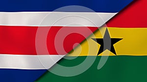 The flags of Costa Rica and Ghana. News, reportage, business background. 3d illustration