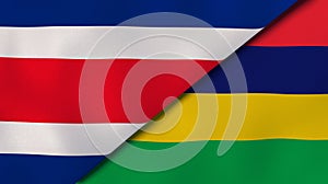 The flags of Costa Rica and Mauritius. News, reportage, business background. 3d illustration