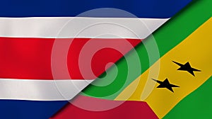 The flags of Costa Rica and Sao Tome and Principe. News, reportage, business background. 3d illustration photo