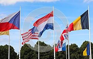 flags of countries waving during the meeting