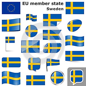 flags with country colors of Sweden