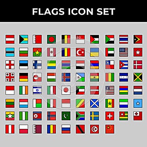 Flags country icon set include austria,bahrain,canada,england,finland,germany,greenland,indonesia,japan,italy,palestine,singapore,