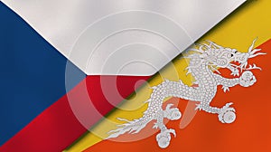 The flags of Czech Republic and Bhutan. News, reportage, business background. 3d illustration