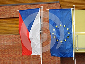 Flags of Czech republic and European Union