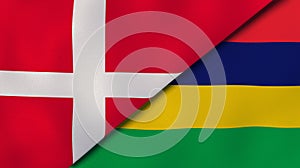 The flags of Denmark and Mauritius. News, reportage, business background. 3d illustration