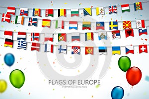 Flags of different countries of europe, balloons