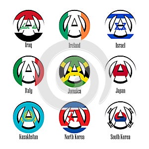 Flags of different countries of the world in the form of a sign of anarchy