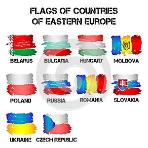 Flags of Eastern Europe countries from brush strokes