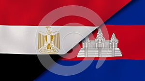 The flags of Egypt and Cambodia . News, reportage, business background. 3d illustration