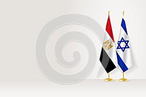 Flags of Egypt and Israel on flag stand, meeting between two countries