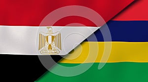 The flags of Egypt and Mauritius. News, reportage, business background. 3d illustration