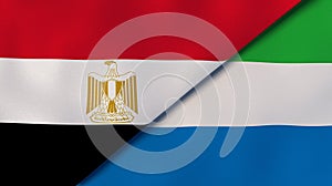 The flags of Egypt and Sierra Leone. News, reportage, business background. 3d illustration