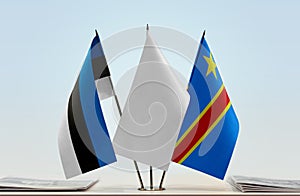 Flags of Estonia and Democratic Republic of the Congo DRC, DROC, Congo-Kinshasa