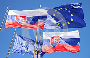 Flags of EU and Slovakia