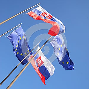 Flags of EU and Slovakia