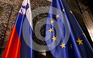 Flags of EU and Slovenia