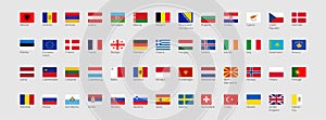 52 flags of European countries. Europe flag icon set. Flat element design. Vector isolated illustration