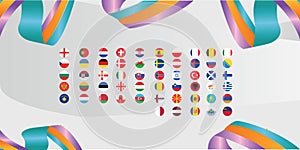 Flags of European countries, on a festive background with ribbons