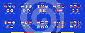 Flags of European football tournament 2024 qualifying sorted by group photo