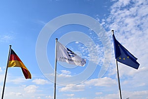 flags of the European Union, Germany and village Wellen