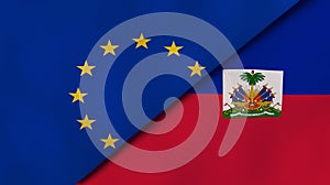 The flags of European Union and Haiti. News, reportage, business background. 3d illustration