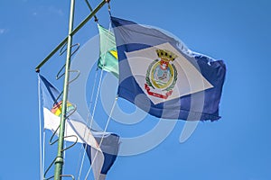 Flags of Fernando de Noronha, Pernambuco and Brazil at Nossa Senhora dos Remedios Fortress - Fernando de Noronha, Brazil