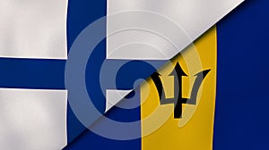 The flags of Finland and Barbados. News, reportage, business background. 3d illustration