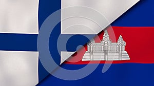 The flags of Finland and Cambodia . News, reportage, business background. 3d illustration