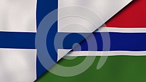 The flags of Finland and Gambia. News, reportage, business background. 3d illustration