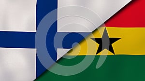 The flags of Finland and Ghana. News, reportage, business background. 3d illustration