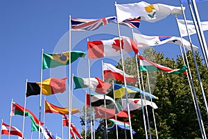 Flags on flagpoles