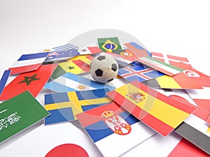 Flags with football ball isloated on white