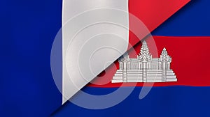 The flags of France and Cambodia . News, reportage, business background. 3d illustration